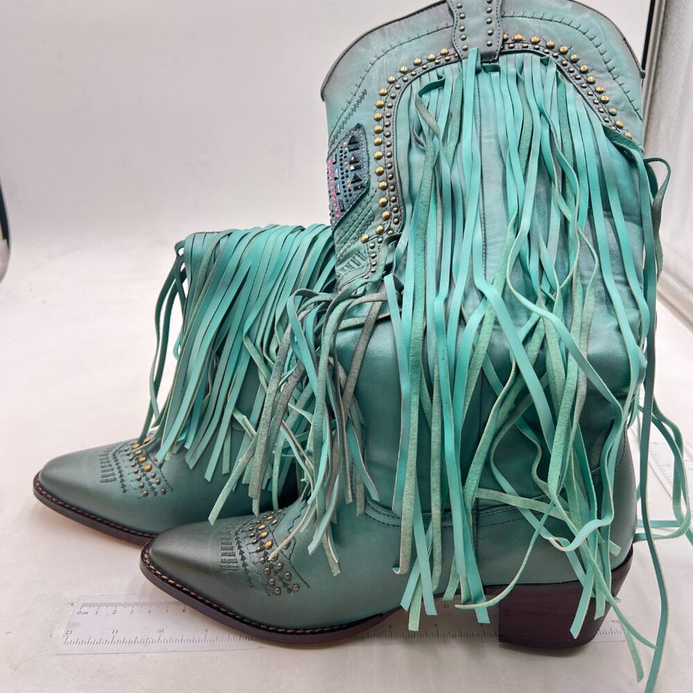 Perfect FESTIVAL Fringe Boots - Teal - Picture 3 of 8